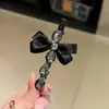 Presilha de Cabelo Exquisita e Doce com Laço de Strass Retrô, Presilha Bico de Pato para Mulheres, Acessório de Cabelo Vintage de Alta Qualidade para Franja Lateral