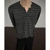 Camiseta de Manga Larga Rayada con Cuello Henley Estilo Old Money para Hombre, Chaleco de Pareja para Primavera y Otoño, Camiseta Básica de Cuello en V Texturizada, Sudadera de Punto