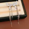 Pendientes Largos Estilo Coreano con Borla de Mariposa Incrustada de Circonita, Elegantes y con Estilo, Pendientes de Lujo Ligero y de Gama Alta al por Mayor
