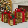 Caixa de presente de decoração de Natal boneco de neve arte em ferro conjunto luminoso de três peças caixa de presente para janela com luzes sob a árvore de Natal