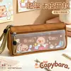 Linda Capibara Lona Estuche para Lápices Doble Capa Gran Capacidad Bolsa para Lápices Estudiante Linda Almacenamiento de Papelería Estuche para Lápices Venta al por Mayor