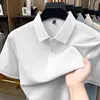 Nova camiseta de manga curta de verão para homens de meia-idade, estilo casual de negócios, camisa polo bordada com gola, camiseta masculina de cor sólida
