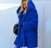 Comercio Exterior Nuevo Europeo y Americano Largo Color Sólido Felpa con Capucha Piel Sintética Mono Chaqueta de Algodón para Mujer para Otoño e Invierno
