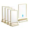 Tarjeta de Mesa Acrílica Transparente con Borde Dorado Forma de T Placa de Número de Boda Tarjeta de Mesa Combinada Etiqueta de Precio Vertical para Catering y Bebidas