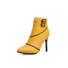Botas femininas com fivela de cinto, salto agulha, bico fino, zíper lateral, botas curtas de tamanho grande, tamanho 40-50, 3015