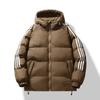 Chaqueta de Algodón con Capucha Transfronteriza para Hombre, Cálida de Invierno, Engrosada, Moderna, Casual, Blanca, Abrigo de Algodón para Pareja con Tres Rayas