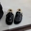 ¡En stock, se envía inmediatamente! Hebilla de cinturón tacón oculto mocasines de felpa 2026 Otoño/Invierno Nuevos punta redonda cálidos de felpa zapatos de una sola pieza