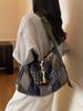 Bolso de Hombro de Moda Cuadros Transfronterizo Casual Gran Capacidad Estilo Nuevo Estudiante Universitario Doble Cara Trasero Retro Portátil Gran Capacidad