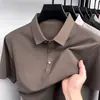Camiseta de Manga Corta para Hombre 2026 Verano Nuevo Estilo Estilo Papá Cuello Campana Delgado Casual Seda Helada Camisa Polo Top de Media Manga