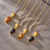 Moda Transfronteriza Nuevo Nicho Colgante de Ágata Cadena Larga para Suéter Diseño Simple Cadena para Suéter Ajustable de Acero Inoxidable