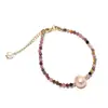 Pulseira de cascalho de turmalina Pulseira de pérola de água doce com design barroco Pulseira para amigas mulheres Pulseira simples do Instagram feminina