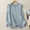 Nueva colección de verano 2026: Camisa ligera sin mangas para mujer, hecha de tela de lino, adecuada para figuras petite, mezcla de algodón y lino de alta gama, se puede usar como capa exterior o chaleco