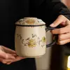 Caneca Cerâmica Vermelha Flint Azul e Branca Separação de Chá Xícara com Infusor de Chá Copo de Água com Tampa Grande Capacidade Copo de Escritório Embalagem em Caixa de Presente