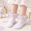 Meias de renda fofas para meninas de fronteira, meias de dança de princesa, meias infantis respiráveis, meias curtas de renda floral doce, atacado