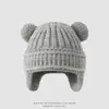 Gorro protector de orejas para niños con orejas de oso lindo estilo coreano, gorro cálido de rayas verticales para otoño e invierno, gorro protector de orejas tipo pullover unisex para bebé