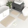 En stock Alfombra de baño acolchada gruesa de vellón coral a rayas, alfombrilla para el suelo, alfombrilla para el suelo, inodoro en forma de U, juego de tres piezas para el cabello