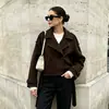 Abrigo de Lana Marrón Estilo Corto para Viajeros Europeos y Americanos, Invierno 2026, Chaqueta de Lana de Doble Botonadura Holgada de Alta Gama para Mujer