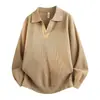 Suéter de punto retro estilo coreano para otoño e invierno, cuello en V, jersey, polo, solapa para hombre, holgado, capa interior, tejido base para hombre