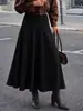 Saia longa texturizada elegante de outono e inverno, novo estilo europeu e americano, para mulheres, cintura alta, modeladora, moderna, com barra ampla, saia evasê