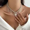 Joyería Transfronteriza Europea y Americana, Collar con Colgante de Corazón Estilo Chica Dulce, Cadena para Clavícula Elegante con Cadena de Borla de Perlas Artificiales