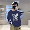 Camiseta de manga comprida para meninos, camiseta básica casual de desenho animado para primavera e outono, roupa de outono 100% algodão, novo modelo 2026 para bebês e crianças