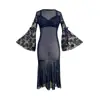 Falda de Malla para Mujer Estilo Sirena con Parches de Encaje Manga Larga Ajustada Vestido de Noche con Copas Múltiples Colores Disponibles 1267