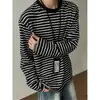 Camiseta de Uso Diario para Hombre Estilo Perezoso Ins Primavera Otoño Invierno Estampado Digital Rayas Personalidad Manga Larga Top para Mujer