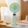Ventilador de Mano de Verano Simple e Inteligente con Pantalla Digital, Velocidad Ajustable Continuamente, con Base de Soporte, Ventilador de Escritorio con Luz