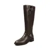 Botas de montar Maillard de cuero de grano completo con lavado de color, colección invierno 2026, tacón medio grueso, punta redonda, doble hebilla, cuero genuino, botas altas largas para mujer