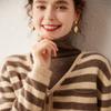 Suéter de cachemira a rayas con cuello en V para mujer, cárdigan holgado y adelgazante de estilo coreano con cremallera, chaqueta de manga larga estilo occidental, otoño e invierno.