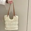 Bolso de Mano Tejido Hueco para Mujer, Nuevo Bolso de Hombro Portátil de Punto, Versátil Bolso de Playa para Vacaciones en la Costa para Ropa de Trabajo