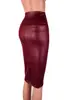 Comércio Exterior Russo Transfronteiriço Estilo Europeu e Americano Sexy Versátil Couro Sintético Cintura Alta Comprimento do Joelho com Fenda e Design Bodycon Atacado