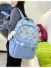 Mochila a cuadros de nuevo estilo, fresca y bonita, con diseño de oso de dibujos animados, a la moda, de colores a juego, para niñas, mochila escolar para estudiantes de secundaria