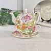 Ouge Retro Estilo Europeo Doble Olla Cerámica Juego de Té Porcelana Hueso Té de la Tarde Cafetera Juego de Comida para Una Persona Regalo