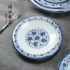 Melamina azul retro y blanco porcelana restaurante comercial imitación porcelana hotel plástico Tazón grande lavabo para sopa plato hondo invertido plato para sopa vajilla