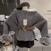 2026 Suéter de Punto Patchwork Adelgazante Nuevo Suéter Otoño e Invierno Estilo Francés Diseño Elegante Suéter Hombros Descubiertos Versátil
