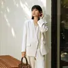 Blazer de Acetato Satinado Mate para Mujer 26 Otoño Nuevo Minimalista para el Trabajo Silueta de Pico Manga Larga Chaqueta de Traje