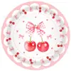 Mm348 Vajilla Cereza Rosa Fiesta Set de 4 Piezas para 8 Personas Plato de Papel Decorativo Cereza Rosa Juego de Vasos de Papel Servilleta