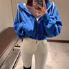 Moletom Esportivo Curto com Capuz Cor Sólida Novo Primavera e Outono Moda Solto Zíper Jaqueta Cardigan de Yoga para Mulheres Tendência