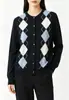 Cárdigan de punto largo con patrón de diamantes, cálido y elegante, para mujer, nueva colección Otoño 2026, chaqueta suéter retro americana