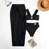 Biquíni transfronteiriço conjunto de três peças com calça de cintura alta europeia e americana, biquíni com saia longa, biquíni sexy de duas peças para férias na praia feminino