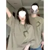 Camiseta de Verão Manga Curta de Algodão Penteado Puro com Tema de Amor para Casal, Design Solto e Estilo Moderno