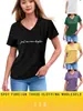 Camiseta de Manga Corta para Mujer Talla Grande con Cuello en V, Verano, Corte Holgado, Estampado de Letras Adelgazante, Top Casual Versátil