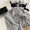 Moletom Redondo com Estampa de Desenho Estilo Coreano Outono/Inverno 2025 para Mulheres, Novo Estilo Preguiçoso Bf Caimento Solto, Forrado com Fleece e Espessado, Blusa da Moda