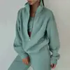 2026 Moda Casual Deportiva de Otoño para Mujer, Sudadera Deportiva de Manga Larga con Media Cremallera, Color Sólido, Conjunto de Tres Piezas