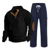 Cross-border masculino outono e inverno novo sportswear duas peças veludo cotelê botão henry camisa e calças retas terno casual