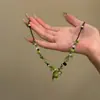 "Pera Verde y Brote de Primavera" Estilo Bosque Fresco Collar en Capas con Cuentas Nicho Retro de Alto Valor Cadena Versátil para la Clavícula