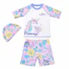 Nuevo traje de baño para niñas, de dos piezas, dulce diseño de dibujos animados, traje de baño de secado rápido y protección solar para niños mayores