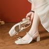 Zapatos de Tacón Alto Estilo Chanel de Satén de Seda, Lujo Ligero y Sensación de Gama Alta, Zapatos de Tacón Grueso de Verano para Mujer, Punta Cuadrada con Lazo, Cómodos para Estar de Pie Mucho Tiempo