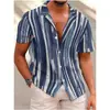 Camisa nueva para hombre de estilo transfronterizo, fresca, a rayas, impresión digital 3D, cárdigan casual hawaiano de manga corta